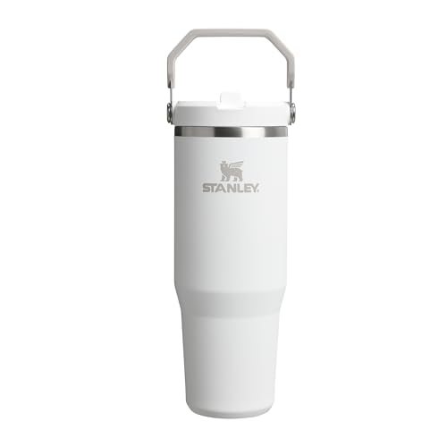 Stanley Ice Flow GO 890ml/30oz Flip Straw Wtr Btl Frost | برای 12+ ساعت سرد نگه می دارد - حمل آسان - قابل شستشو در ماشین ظرفشویی - بطری استیل ضد زنگ با نی