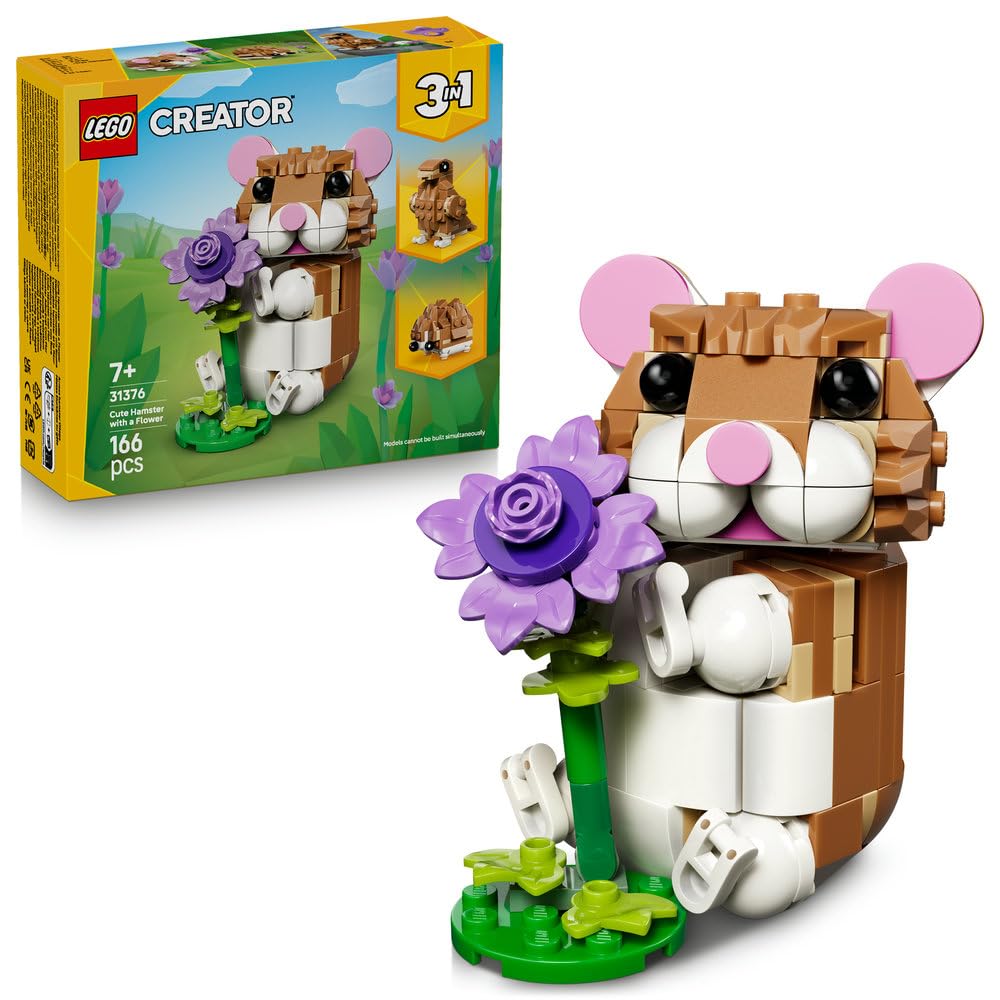 همستر ناز LEGO Creator 3in1 با یک اسباب بازی گل - شکل حیوان به جوجه تیغی یا عقاب تبدیل می شود - ایده دکور اتاق DIY - هدیه تولد برای دختران و پسران 7 سال به بالا - 31376