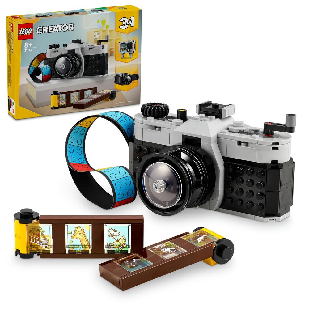 LEGO Creator 3in1 Retro Toy به دوربین فیلمبرداری تا تلویزیون، لوازم تزئینی میز یا اتاق خواب کودکان، هدایای عکاسی برای دختران و پسران 8 سال به علاوه که از بازی خلاقانه لذت می برند 31147