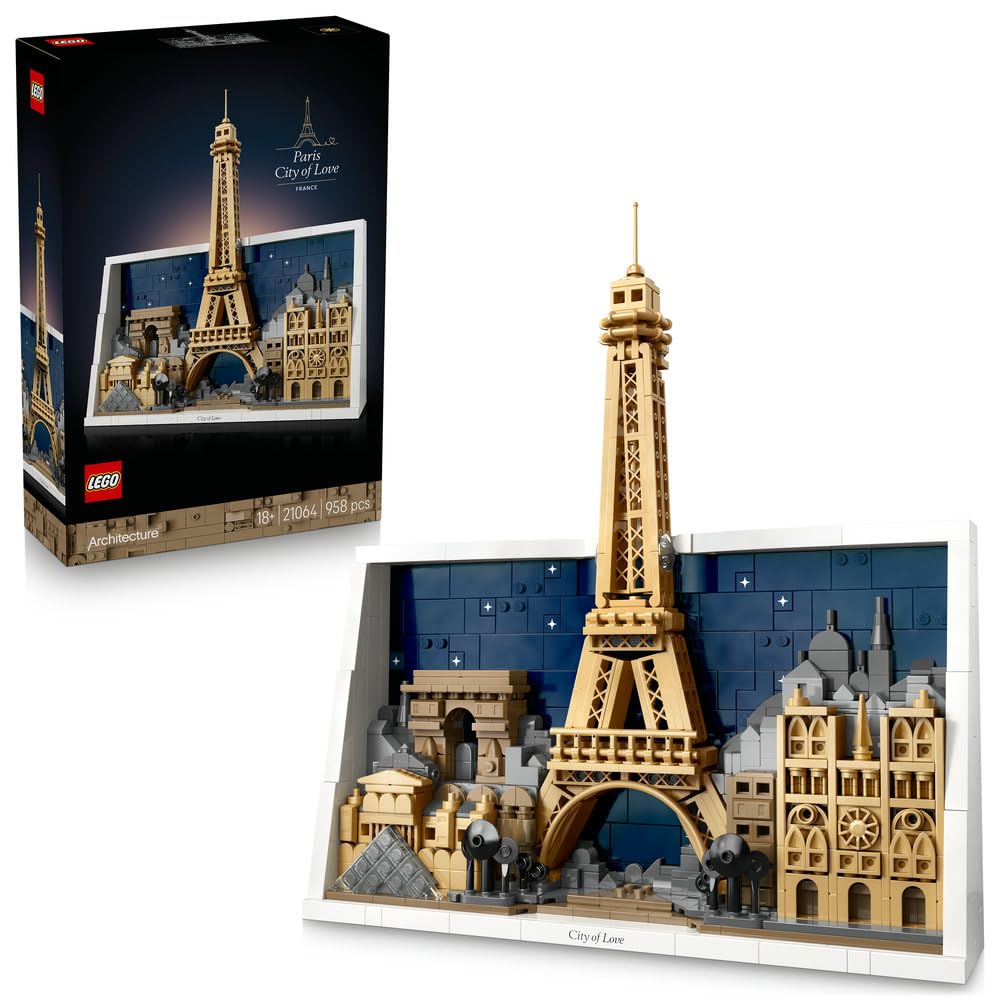 LEGO Architecture Paris – شهر عشق – کیت مدل مینیاتوری DIY برای بزرگسالان – دکور خانه سه بعدی دیوار هنر با نمادهای دیدنی پاریس شامل. برج ایفل - ایده هدیه - 21064