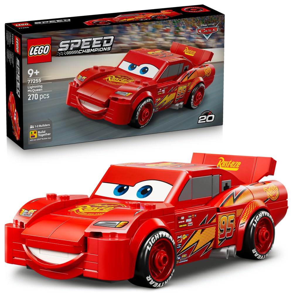 اسباب بازی ماشین مسابقه ای لایتنینگ مک کوئین قهرمانان سرعت LEGO - کیت مدل کلکسیونی با زیرانداز دقیق - هدیه دیزنی برای پسران، دختران و طرفداران فیلم Pixar + 9 ساله - 77255