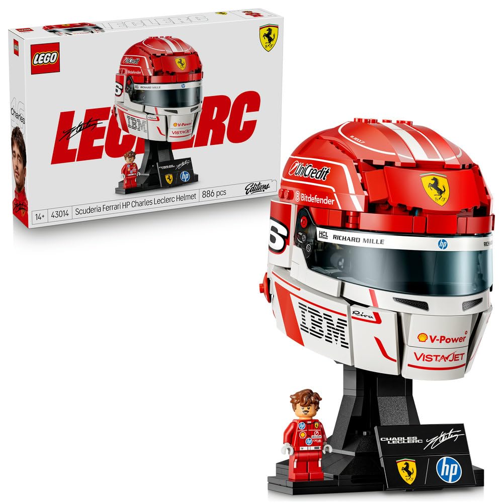 کلاه ایمنی چارلز لکلرک HP Editions LEGO Scuderia Ferrari - کالای F1 - کیت مدل نمایشگر با مینی فیگور کلکسیونی - هدیه برای پسران 14 سال به بالا و طرفداران اتومبیل رانی - 43014