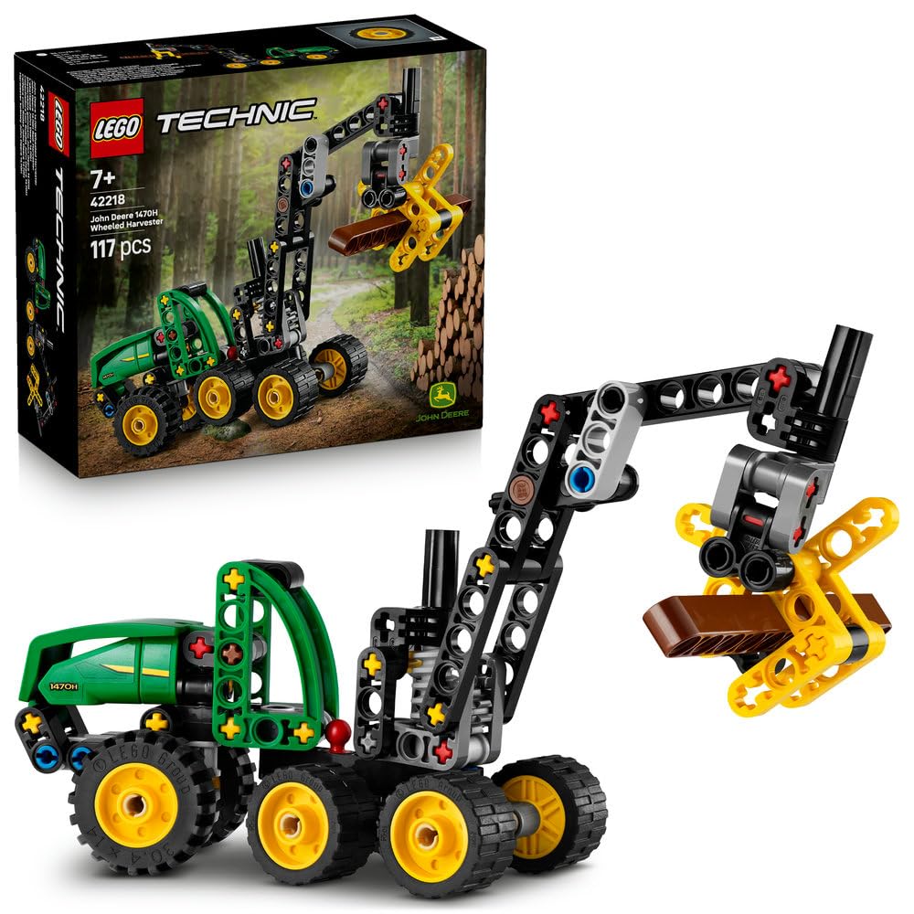 دروگر چرخ دار LEGO Technic John Deere 1470H - اسباب بازی وسایل نقلیه ساختمانی - کیت مدل STEM با بوم چرخان و پنجه کاری - هدیه برای پسران 7 سال به بالا - 42218