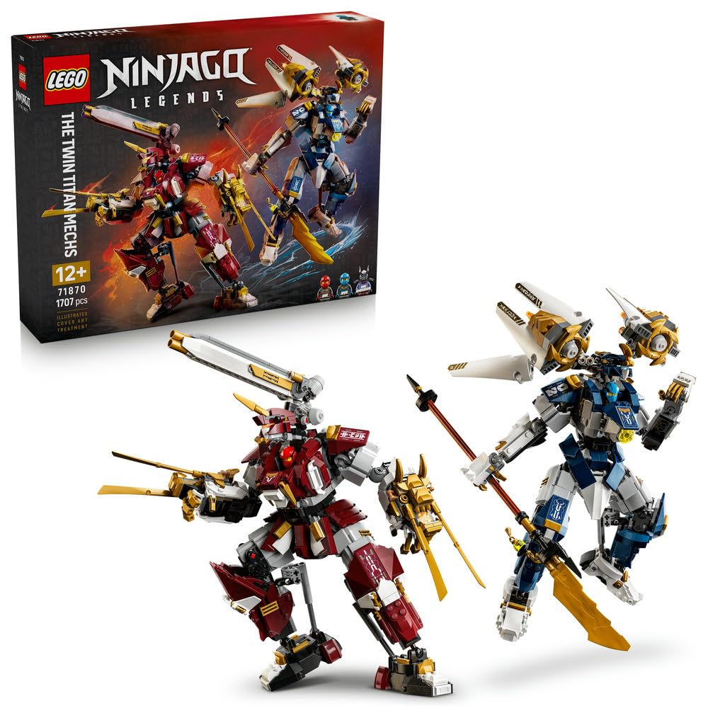 LEGO NINJAGO The Twin Titan Mechs - اسباب بازی نینجا با 2 اکشن فیگور و 3 مینی فیگور شامل. Kai & Nya - دکور اتاق کودکان - هدیه تولد برای پسران و طرفداران نوجوان بالای 12 سال - 71870