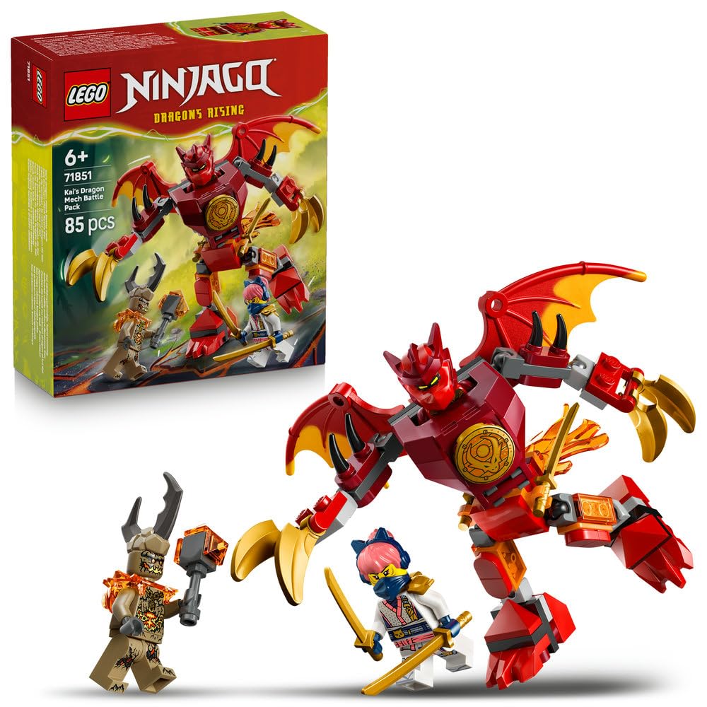 LEGO NINJAGO Kai's Dragon Mech Battle Pack - اسباب بازی نینجا با اکشن فیگور، 3 مینی فیگور و کاتانا - هدیه تولد برای پسران و طرفداران بالای 6 سال - 71851