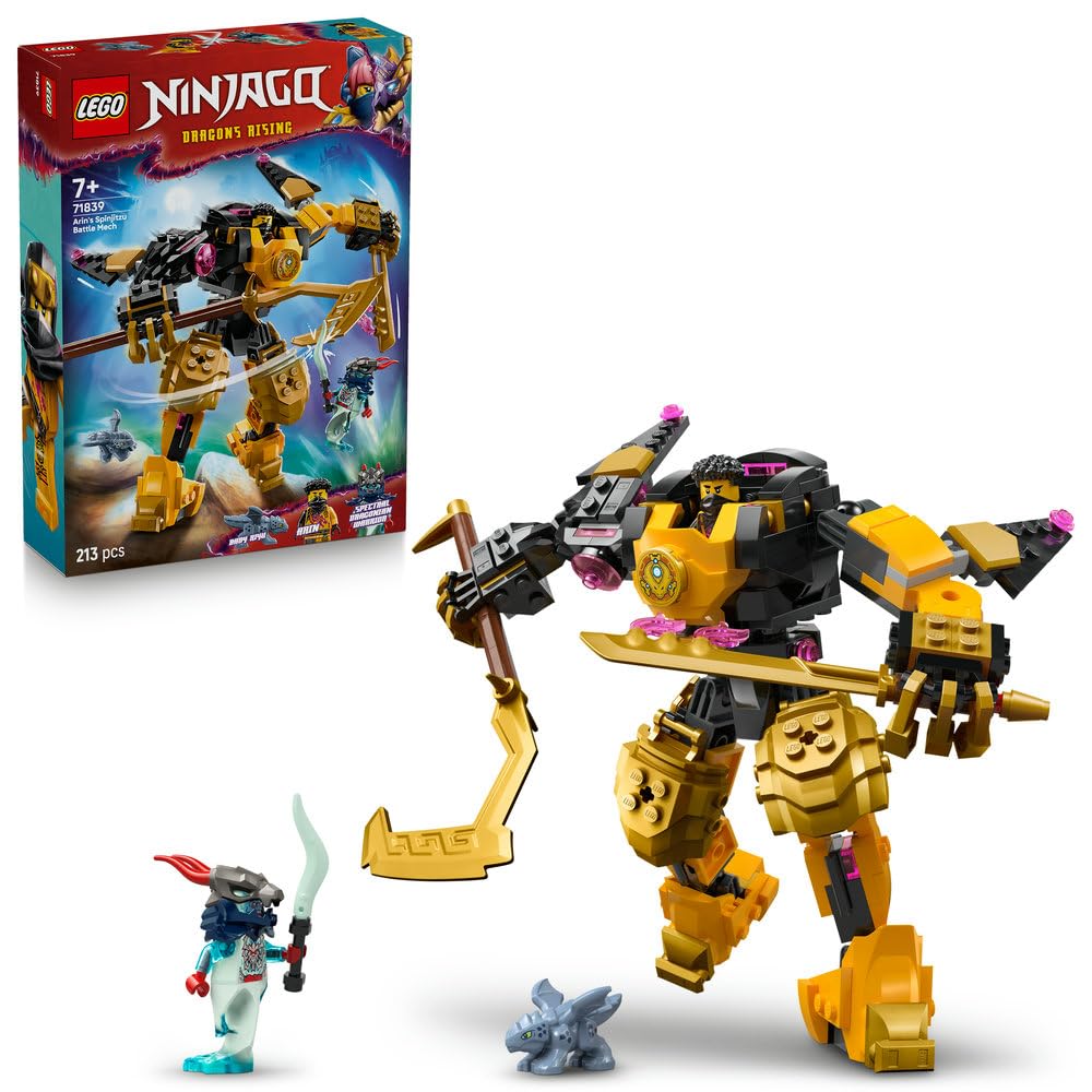 اسباببازی مکانیکی نبرد LEGO NINJAGO Arin’s Spinjitzu - ترکیب و تطبیق فیگور، Baby Riyu Dragon و 2 Minifigure Ninja - هدیه برای 7+ پسر و طرفدار اژدها - 71839