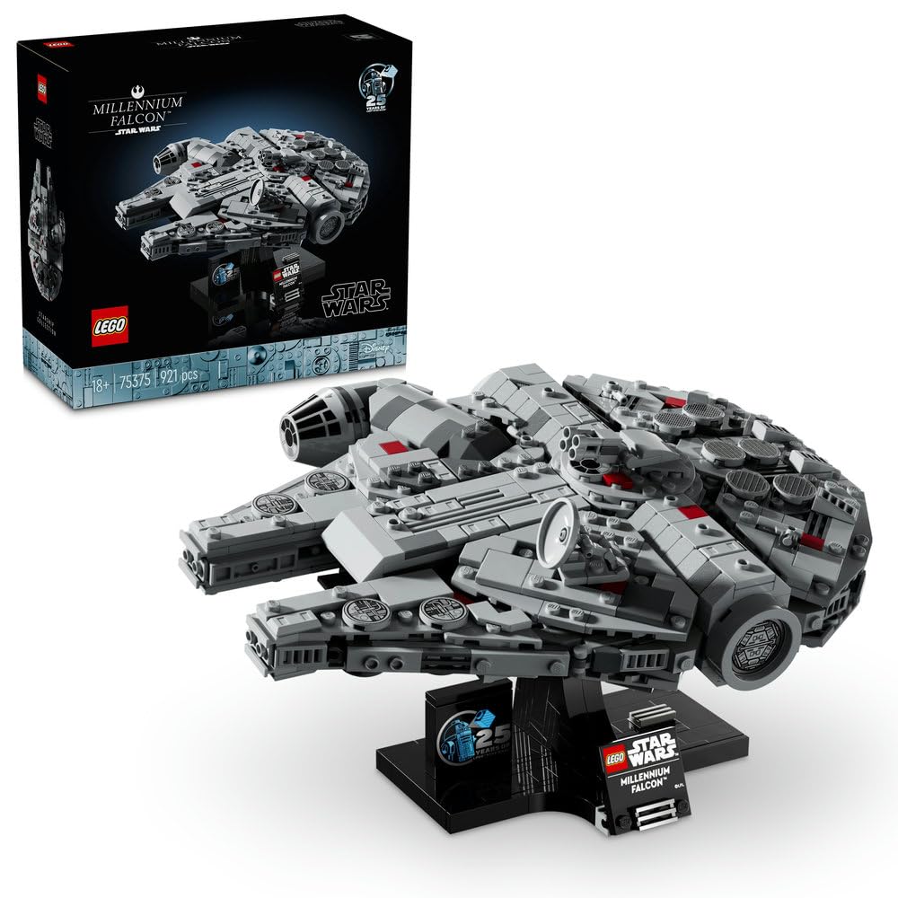 مجموعه 25 سالگی LEGO Star Wars Millennium Falcon برای بزرگسالان، مجموعه مدل کیت مدل وسیله نقلیه Starship New Hope، دکوراسیون منزل یا محل کار، هدایای تولد برای مردان، زنان و طرفداران 75375
