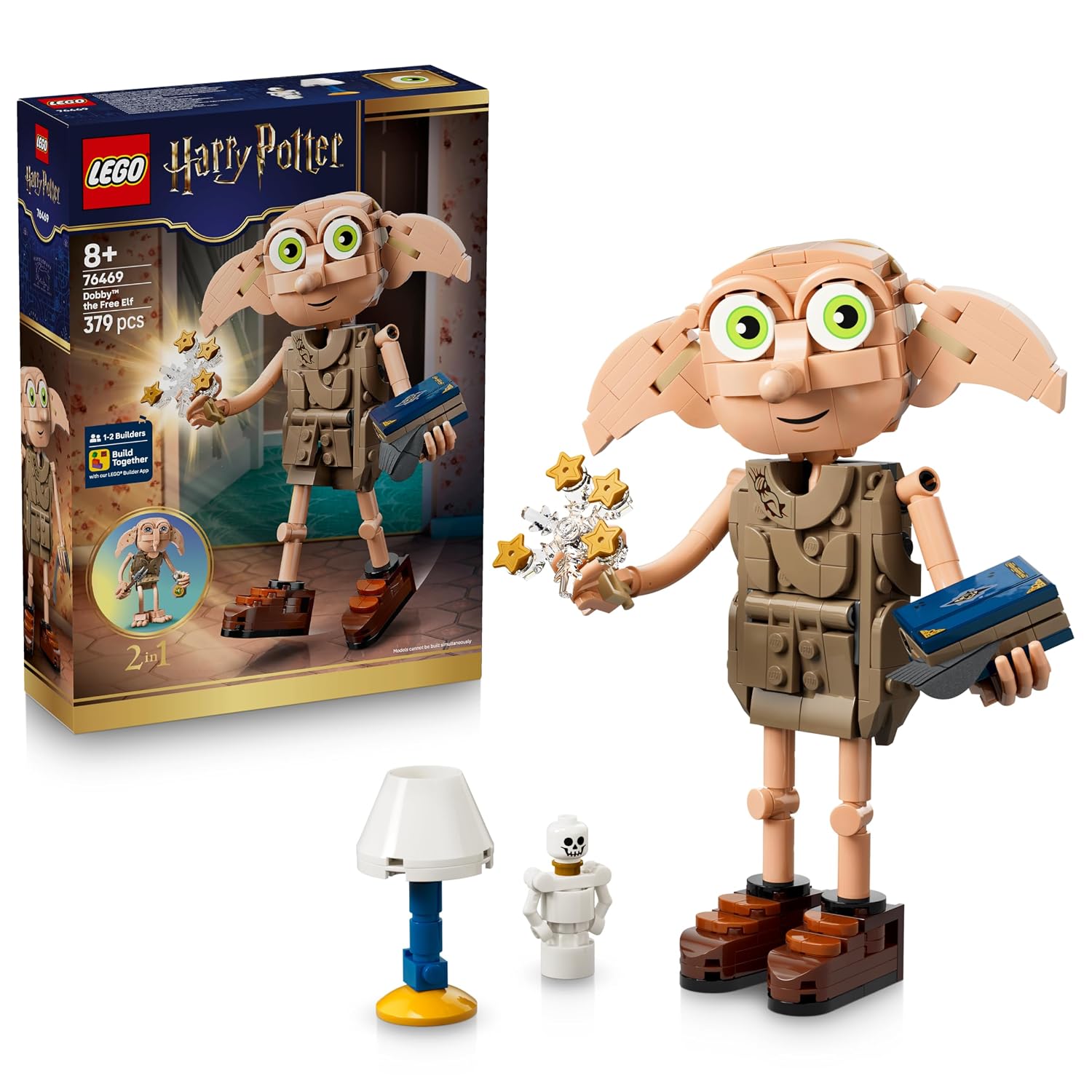 LEGO Harry Potter 2 in 1 Dobby the Free Elf Toy - کیت مدل به شکل کریچر تبدیل می شود - دکوراسیون اتاق خواب کودکان DIY - هدیه برای دختران، پسران و طرفداران بالای 8 سال - 76469