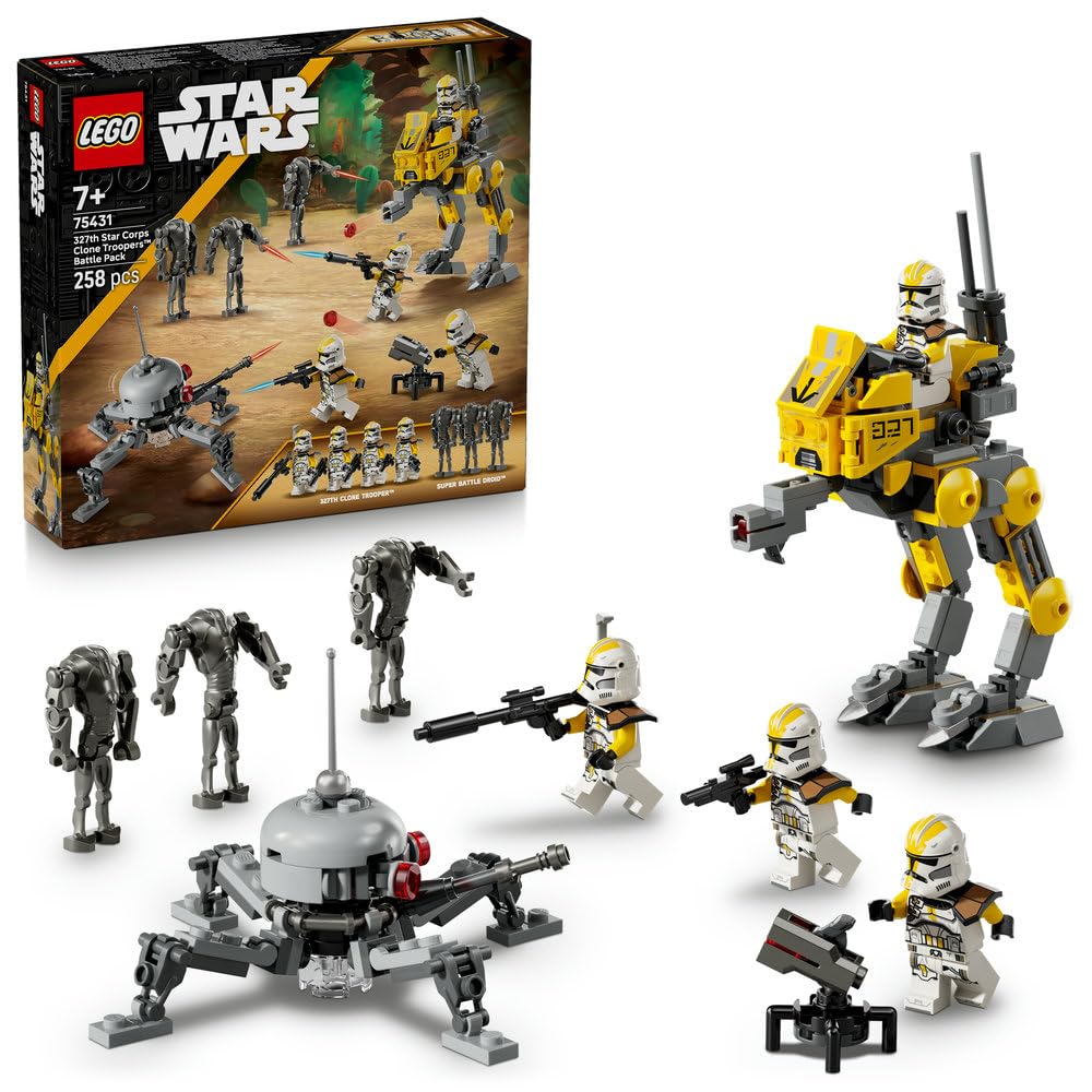 LEGO Star Wars 75431 327th Star Corps Clone Battle Pack - Collectible Toy incl. 4 مینی فیگور، 3 فیگور Battle Droid و یک AT-RT - هدیه برای پسران 7 سال به بالا و Revenge of the Sith Fans