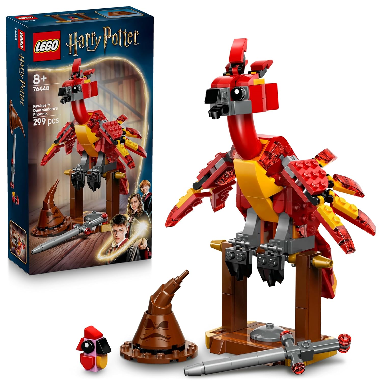 LEGO Harry Potter Fawkes: Dumbledore’s Phoenix Toy – Play & Display Bird Figure – Inc. کلاه مرتب سازی و شمشیر گریفیندور - هدیه تولد برای دختران و پسران 8 سال به بالا - 76448