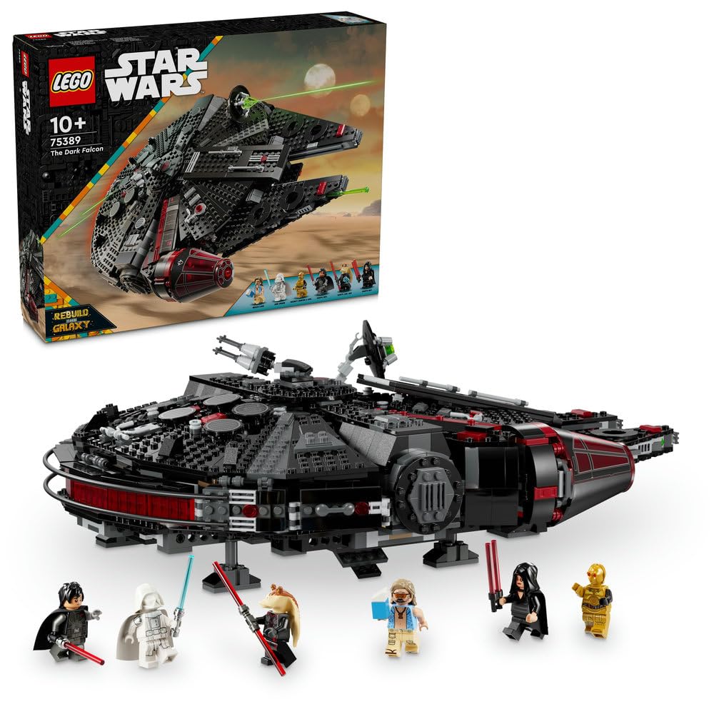 مجموعه لگو Star Wars The Dark Falcon Starship، اسباب بازی ساخت وسیله نقلیه برای پسران و دختران 10 ساله به علاوه، با 6 مینی فیگور شامل. C-3PO، هدیه تولد برای بچه ها و طرفداران 75389