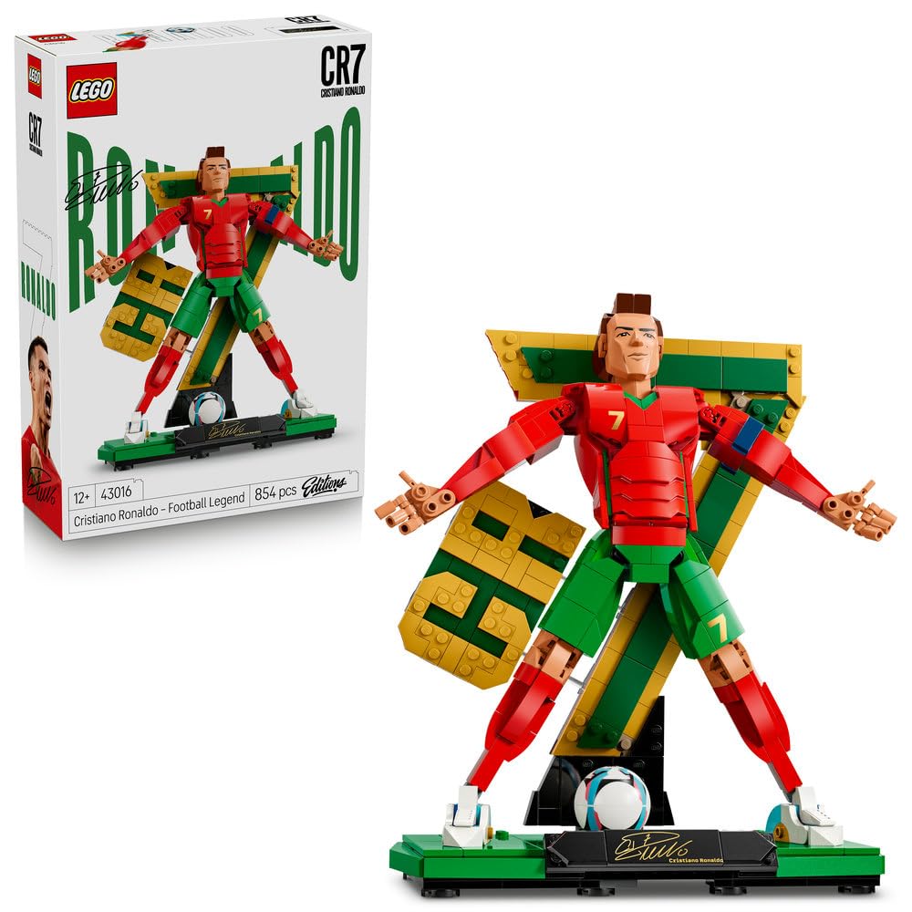 نسخه LEGO کریستیانو رونالدو – اسباب بازی فوتبال افسانه – کیت مدل نمایشگر فیگور سه بعدی – دکور اتاق کودکان DIY – هدیه برای پسران، دختران و ورزشکاران بزرگسال ۱۲ ساله – ۴۳۰۱۶