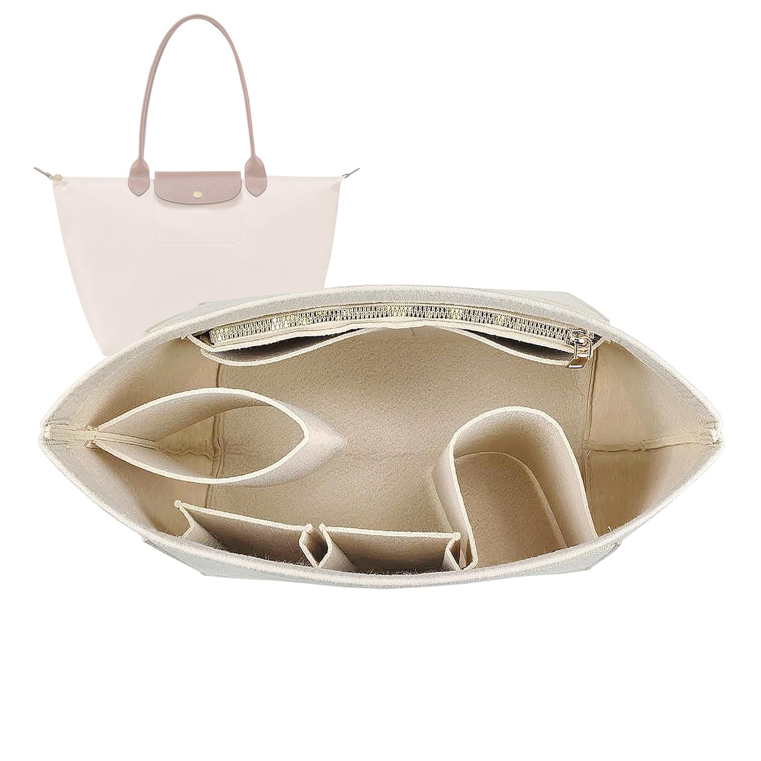 کیف زیپی سازمان دهنده کیف Lckaey برای Longchamp le pliage درج کیف کیف بزرگ نمدی سازمان دهنده کیف زیپی 1028بژ-L