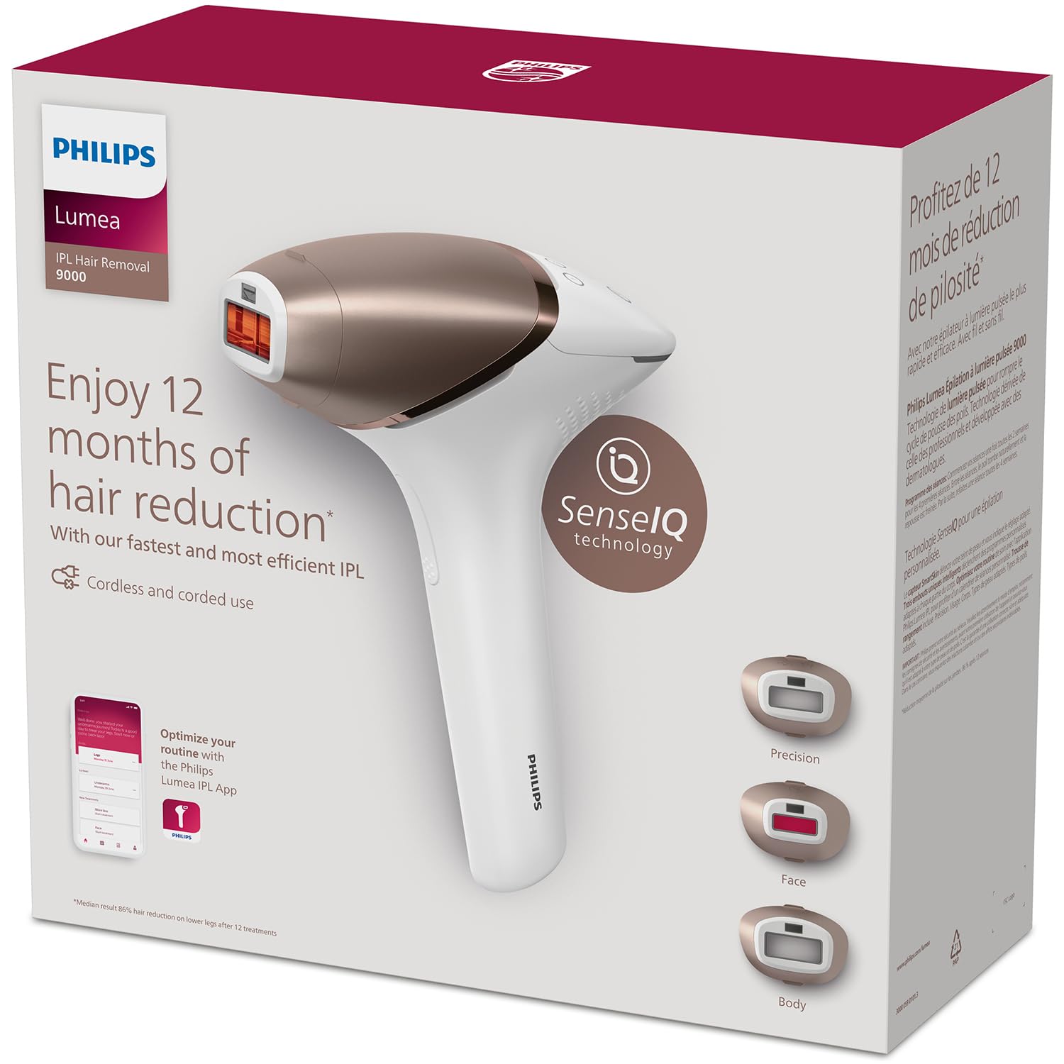 لیزر خانگی رفع موهای زائد فیلیپس مدل BRI955/60 PHILIPS Lumea IPL برای صورت، بدن و نواحی دقیق زیر بغل و بیکینی - شارژی،