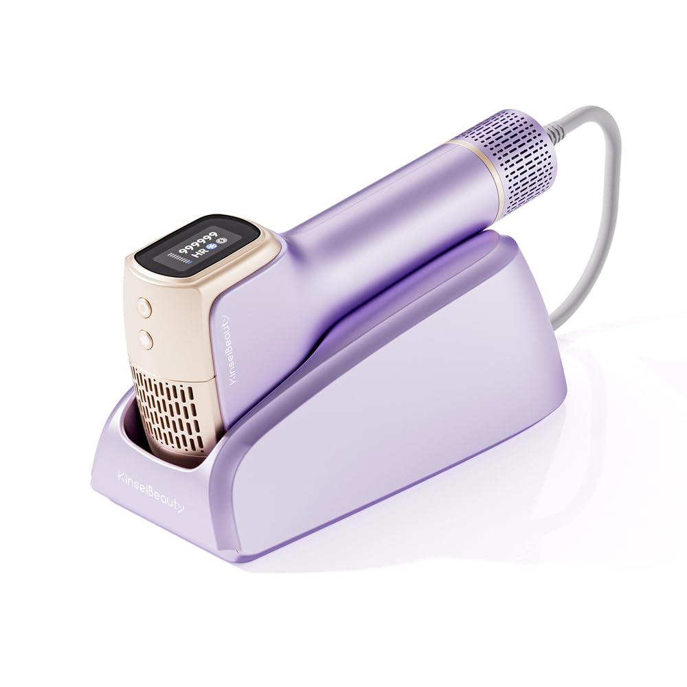 دستگاه لیزر موهای زائد KinseiBeauty T36 بنفش مع خاصیت التبرید بالعنایة الجلیدیة للنساء والرجال، نتائج طویلة الأمد، 999,999 ومضة، إزالة شعر غیر مؤلمة، مناسب للإخذین.