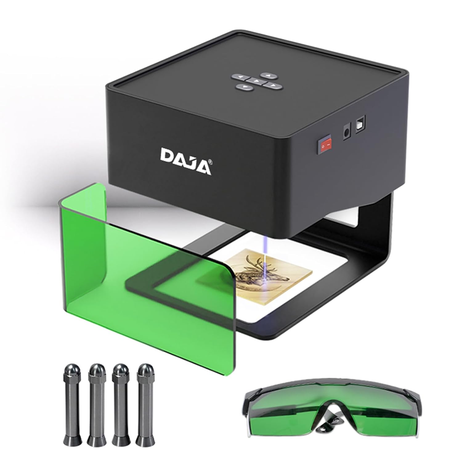 حکاکی لیزری، حکاکی لیزری DAJA DJ6 ماشین حکاکی قابل حمل علامت گذاری DIY برای چاپگر 80x80 میلی متری علامت گذاری چاپگر 80x80 میلی متری با ستون های برجسته 4 عدد + عینک پشتیبانی از اتصال بی سیم موبایل