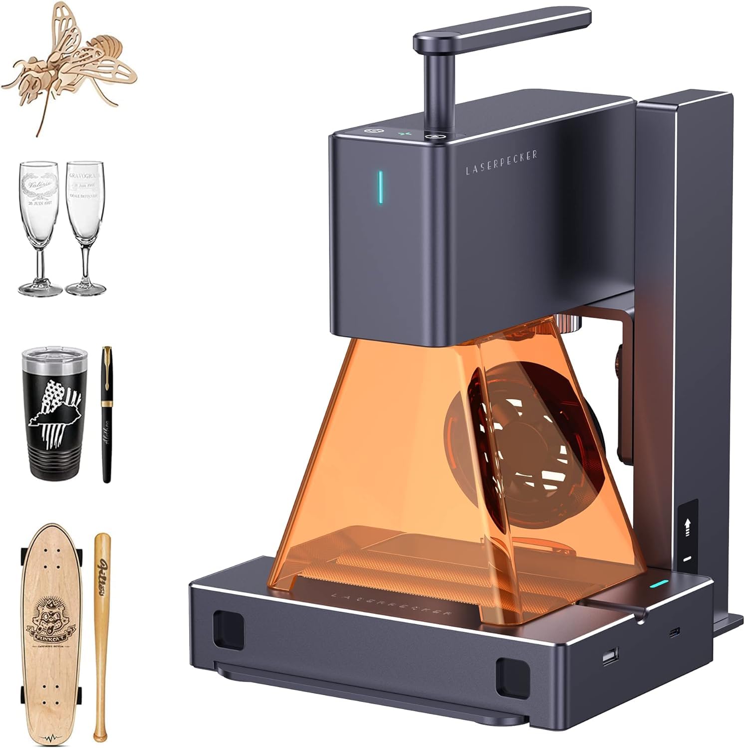 حکاکی لیزری LaserPecker LP2 با غلتک، دستگاه حکاکی لیزری قابل حمل و دستی برای برش لیزری حکاکی فلزی چوب چوب، ست کت و شلوار با غلتک دوار همه کاره