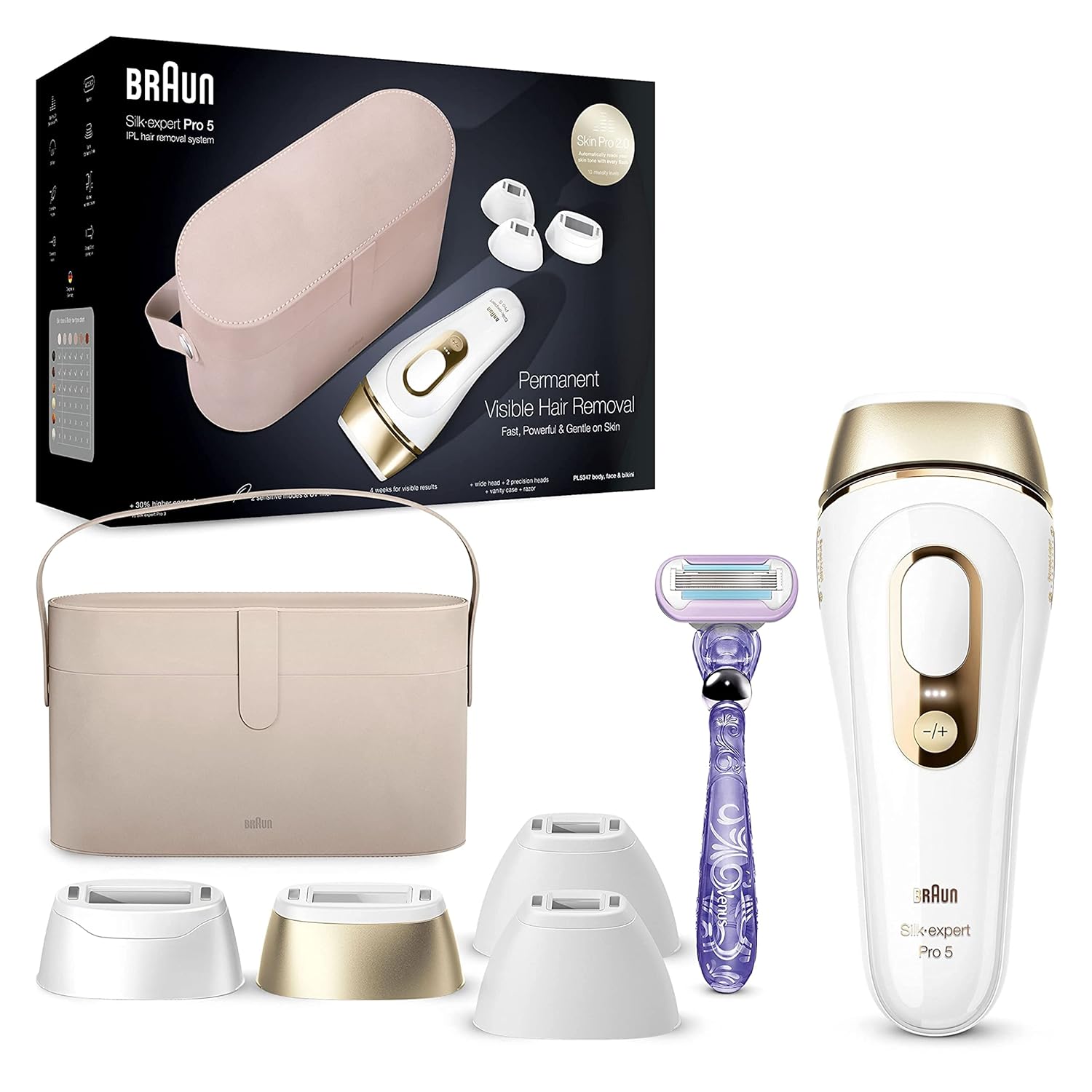 سیستم حذف موهای زائد با ماندگاری زنانه و مردانه براون IPL، NEW Silk Expert Pro 5 PL5347، استفاده از سر تا پا، برای بدن و صورت، جایگزین لیزر موهای زائد سالنی، با 3 کلاه اضافی