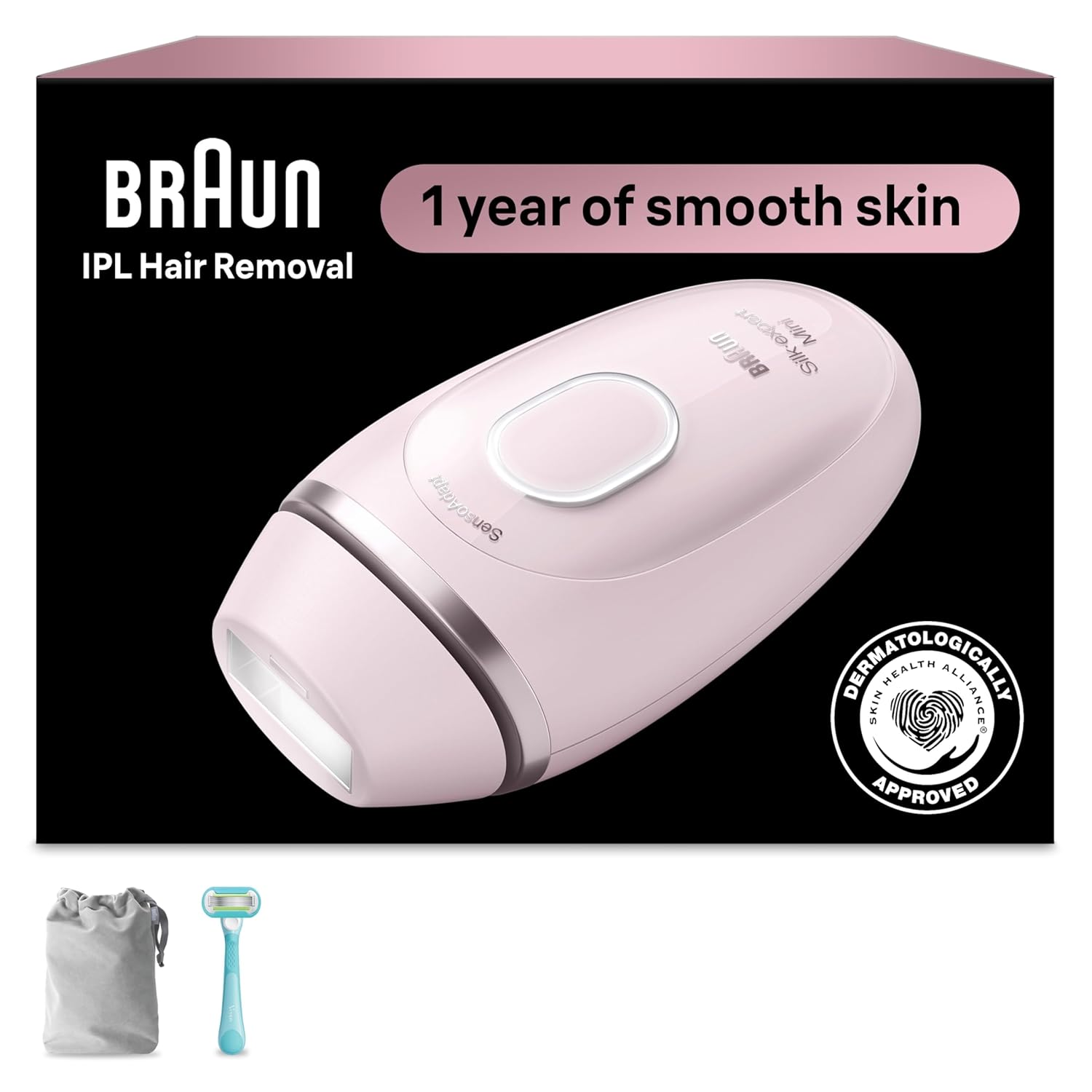 دستگاه حذف موهای زائد IPL سیمی Braun Silk-Expert Mini IPL1111، لیزر موهای زائد خانگی زنانه و مردانه با کیف، تیغ ونوس