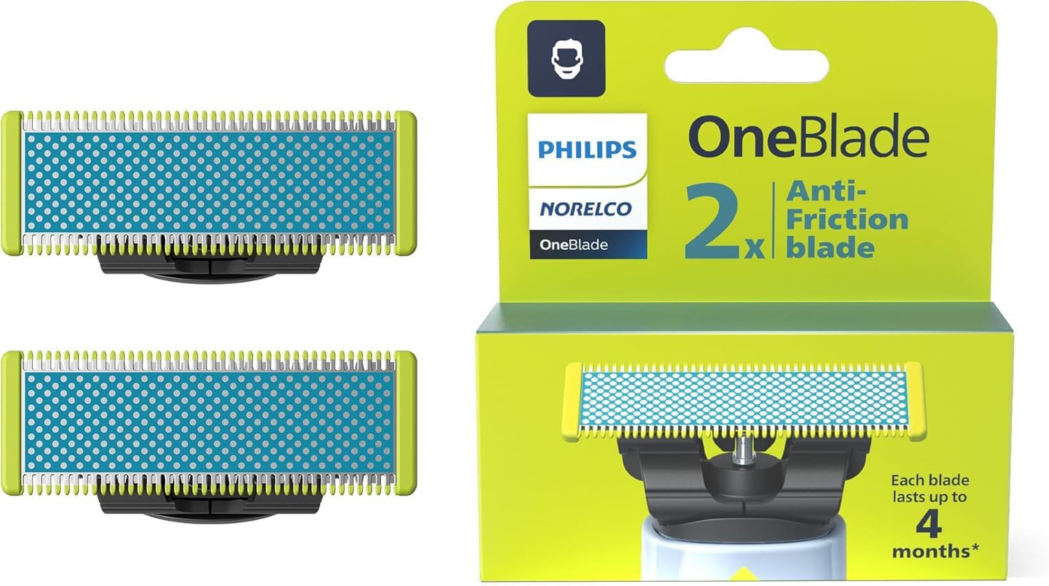 تیغه های فیلیپس OneBlade First Shave - 2 عدد تیغه جایگزین ضد اصطکاک، اصلاح پوست مخصوصاً حساس روی صورت، QP225/50