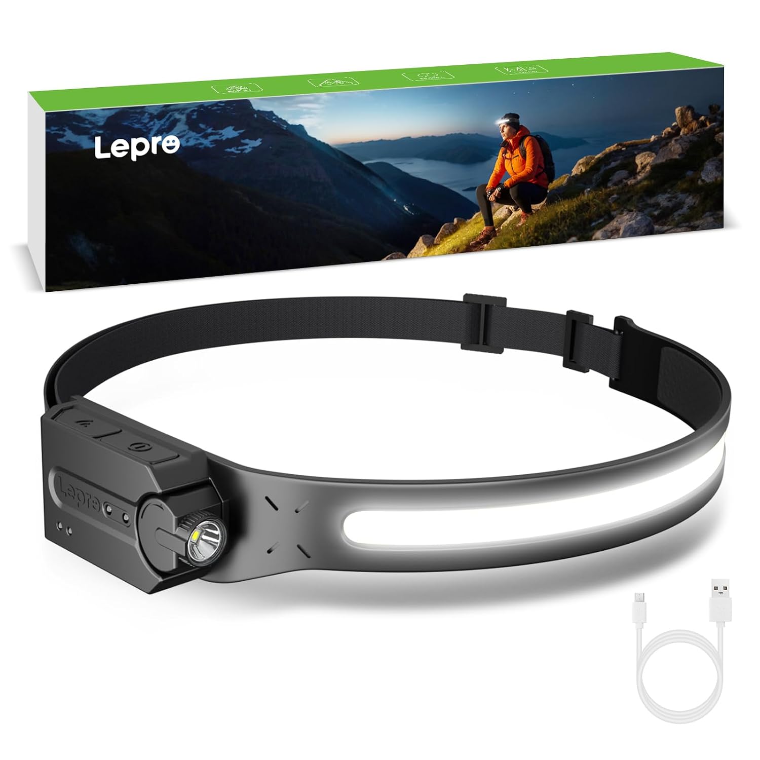 چراغ جلو LED قابل شارژ - لامپ حسگر حرکت فوق العاده روشن با باتری 1200 میلی آمپر ساعتی، پرتو عریض 230 درجه COB و نورافکن قابل تنظیم، چراغ جلو ضد آب IP44 برای کمپینگ، پیاده روی، دویدن، خشم برق | سنسور حرکت، نورافکن قابل تنظیم، چراغ قوه، چراغ جلوی سبک ضد آب برای کمپینگ، دویدن، دوچرخه سواری