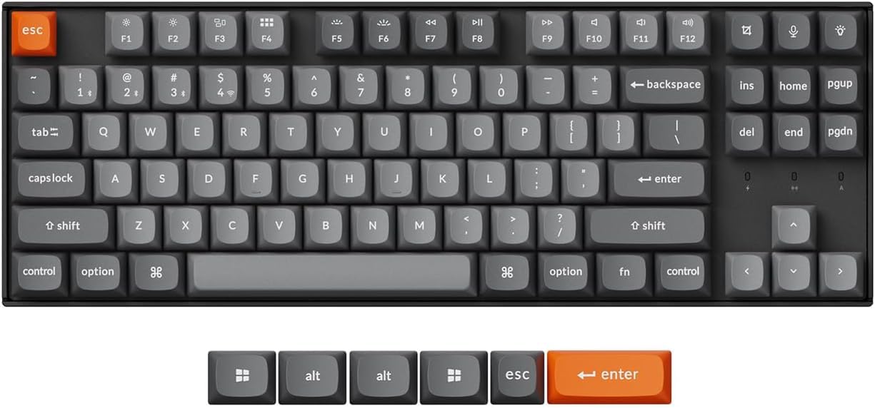 صفحه کلید مکانیکی بی سیم K8 Max QMK 87-Key TKL 80 ISO Tri-Mode 24GHzBT 51Wired Hot-Swappable Super Switches RGB عربی-انگلیسی PBT باتری 4000mAh