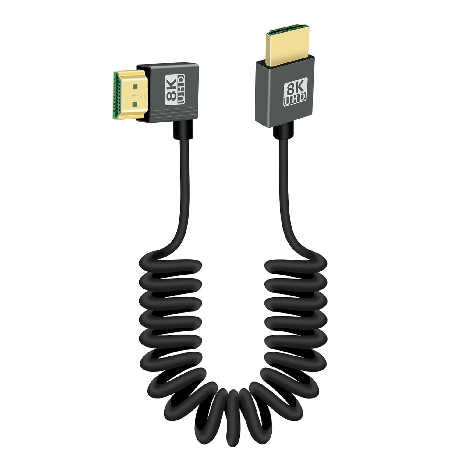 کابل سیم پیچی 90 درجه 8K HDMI به HDMI، زاویه راست 48 گیگابیت بر ثانیه HDMI مرد به مرد HDMI 2.1 با سرعت بالا، پشتیبانی از HDR، 8K@60Hz، 4K@120Hz، سازگار با دوربین های فیلمبرداری و مانیتور (راست)