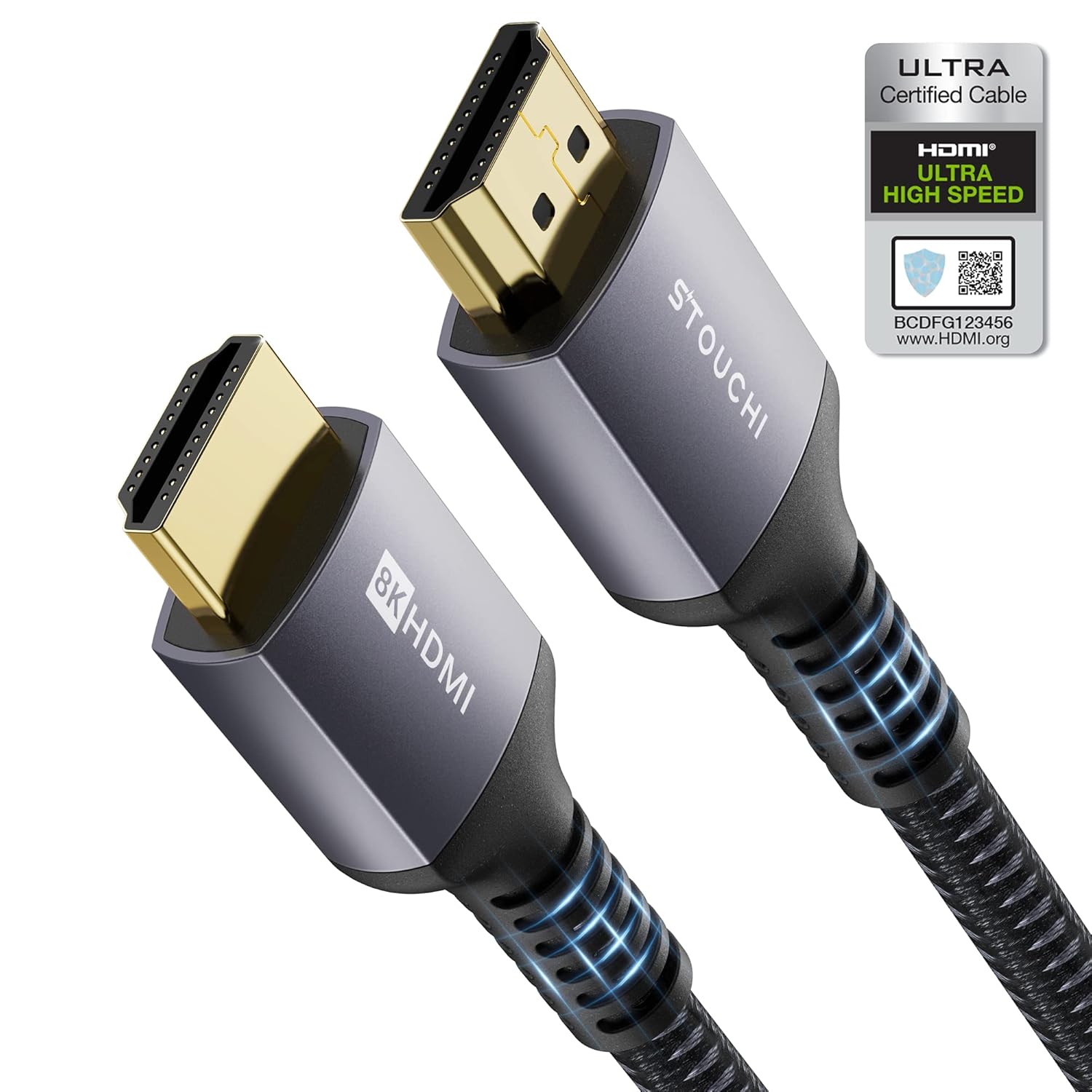 کابل HDMI 8K Stouchi 3M دارای گواهینامه 48 گیگابیت در ثانیه، کابل نایلون بافته شده HDMI® با سرعت فوق العاده بالا 8K@60Hz 4K@120Hz 2K@144Hz HDCP 2.2 و 2.3 eARC Dolby Vision برای تلویزیون های PS5/Xbox Series X/AprayT/X/Apray1T