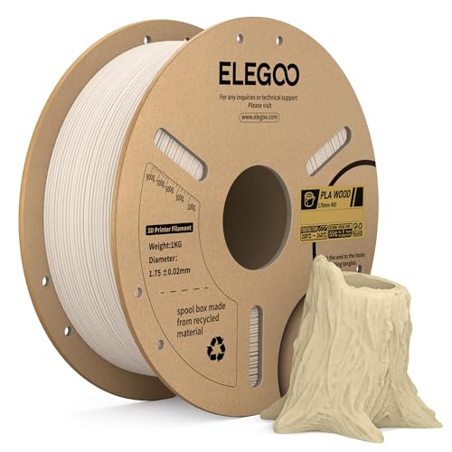 فیلامنت Wood-Filled PLA ELEGOO قطر 1.75 میلیمتر رنگ Tan Birch – رول 1 کیلوگرمی با ظاهر چوب طبیعی