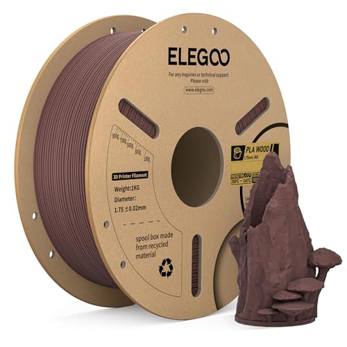 فیلامنت Wood-Filled PLA ELEGOO قطر 1.75 میلیمتر رنگ Walnut Wood – رول 1 کیلوگرمی با ظاهر چوب گردو