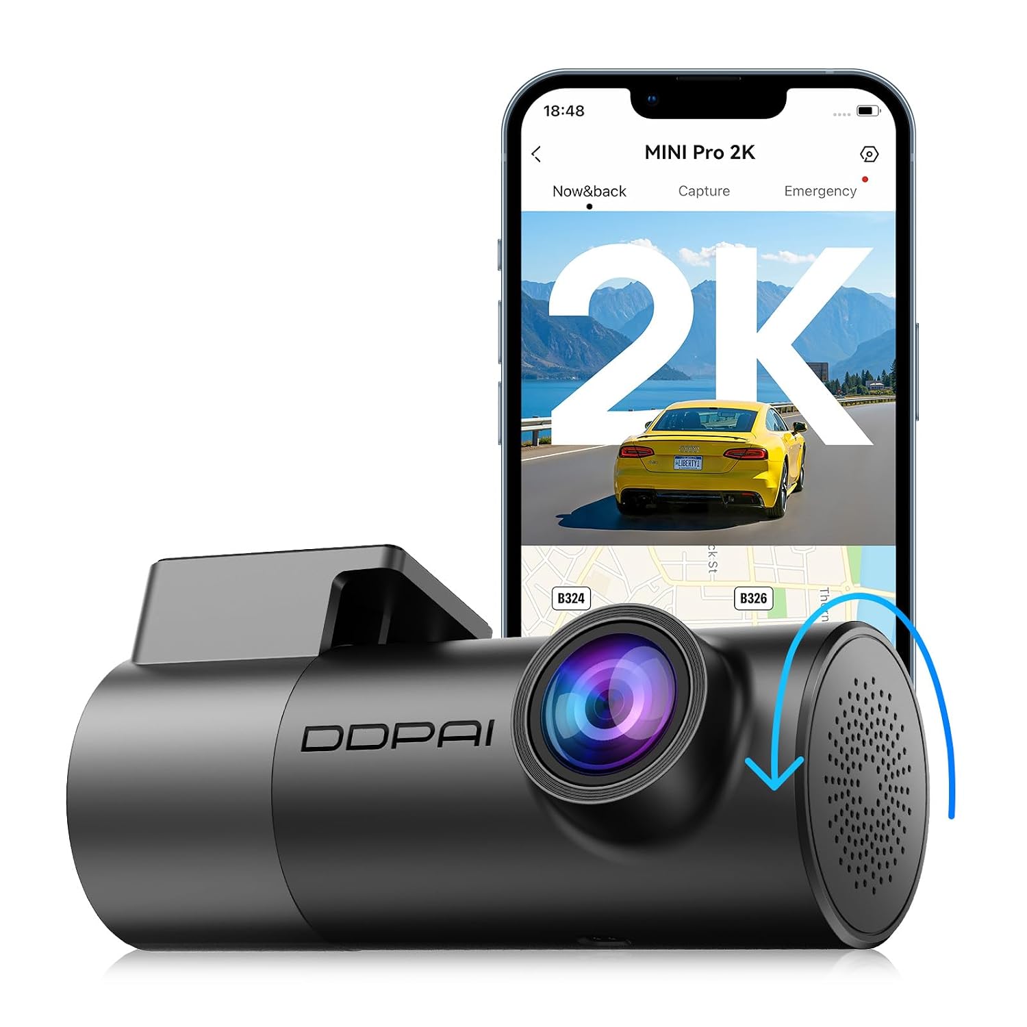 دوربین DDPAI Dash Cam for Cars 2K، دوربین جلوی Mini Pro 2K 1440P با دید در شب، دوربین داش خودرو با سنسور G، WiFi، ضبط حلقه، اندازه کوچک، قابل تنظیم 360 درجه، مانیتور پارکینگ 24 ساعته، کنترل برنامه