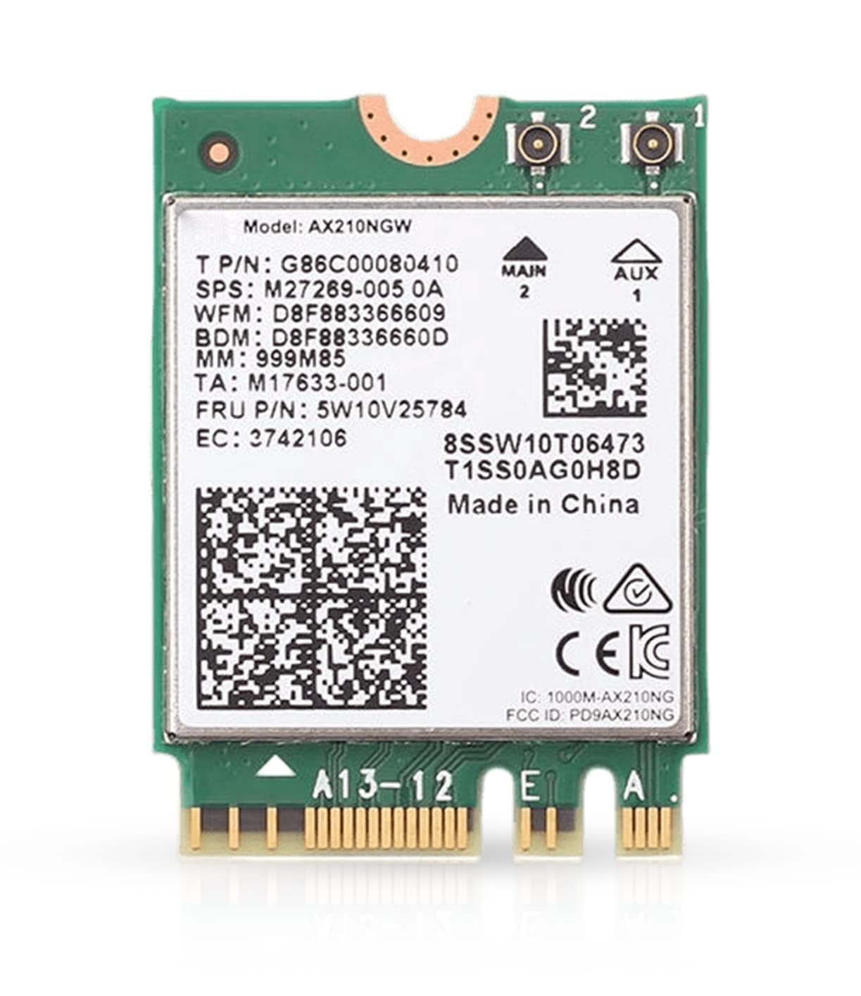 کارت وای فای 6E AX210 | Wi-Fi سه باند 2.4/5/6 گیگاهرتز | حداکثر 2.4 گیگابیت بر ثانیه | کارت وای فای M.2 برای کامپیوتر | بدون vPro | پشتیبانی از بلوتوث 5.3 و اینتل، AMD، ویندوز 10/11، لینوکس | AX210NGW