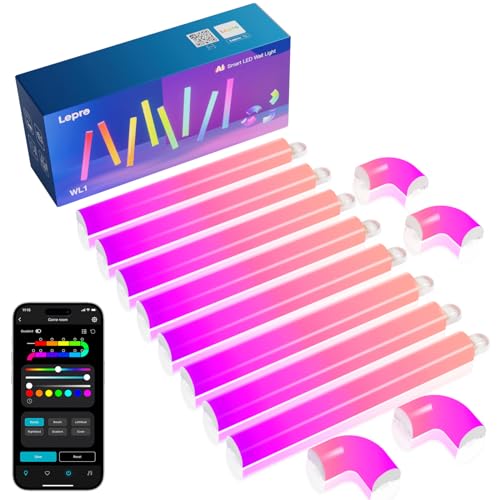 چراغ دیواری هوشمند Lepro WL1 AI، نوار نور LED همگامسازی موسیقی، کنترل صوتی، DIY تقسیمبندی شده، طراح روشنایی هوش مصنوعی شخصیشده، برای دکوراسیون خانه، راهاندازی بازی، کار با الکسا، ۸ عدد با ۴ گوشه