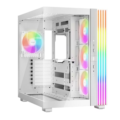 ساکت باش Light Base 600 LX White Case PC، نمای پانوراما خیره کننده، صفحه نمایش، طراحی دو محفظه، نوار LED جامد ARGB، 4 فن LX PWM Light Wings، وارونه و قابل استفاده افقی
