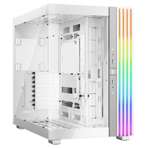 ساکت باش پایه Light 900 DX White Case PC، نمای پانوراما خیره کننده، نمایش کیس، طراحی محفظه دوگانه، نوار LED جامد ARGB، قابل استفاده معکوس و افقی، سازگار با مادربرد E-ATX