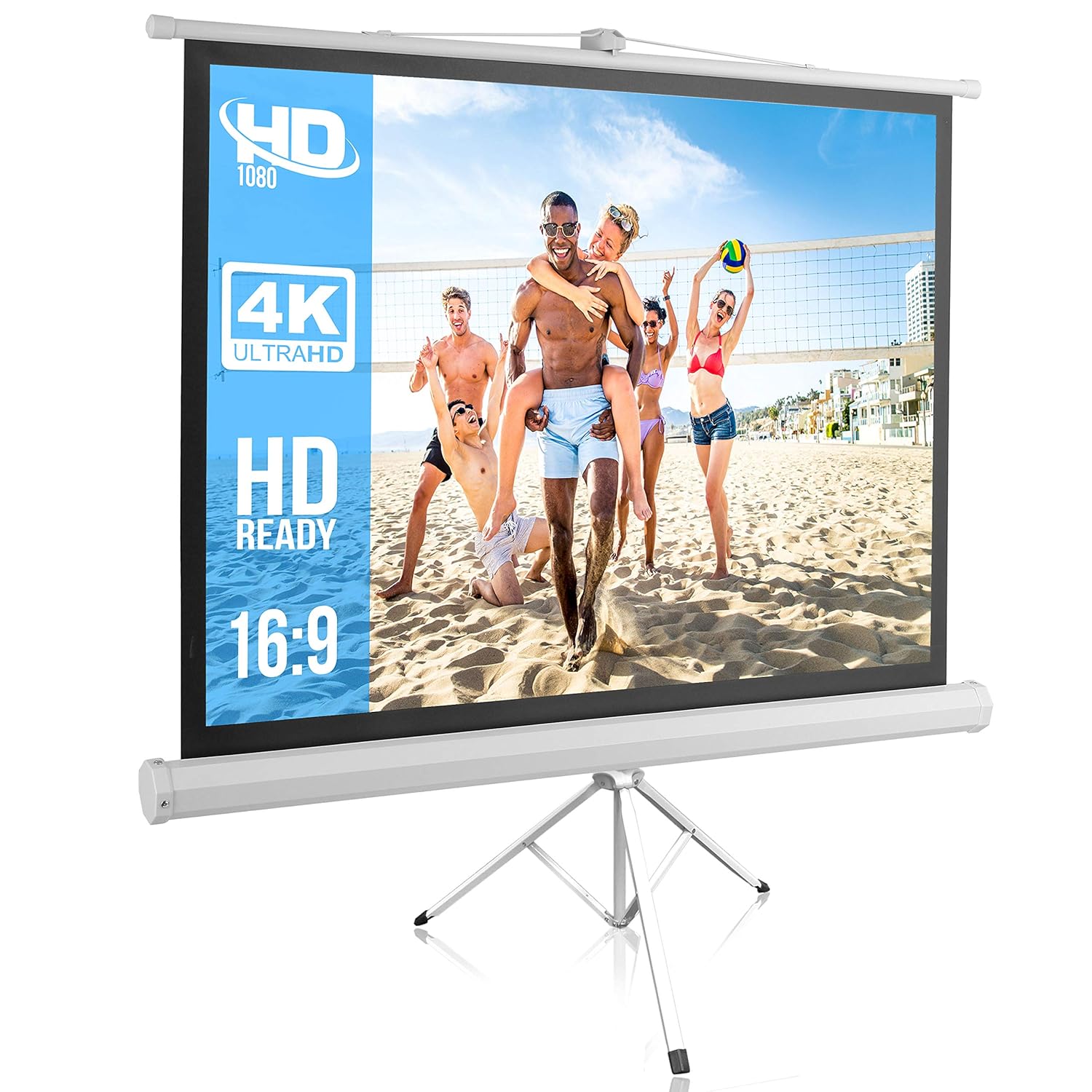 صفحه نمایش ویدئو پروژکتور Pyle PRJTP42 PRJTP52 40 اینچی، صفحه نمایش پروژکتور تاشو و رول آپ آسان، سبک پایه سه پایه - 50 اینچی