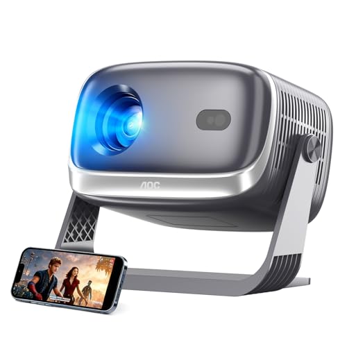 ویدئو پروژکتور هوشمند AOC RC6، پروژکتور HD 720P با پشتیبانی 4K، روشنایی 10000 Lumens، سیستم عامل Android 12، اسپیکر داخلی