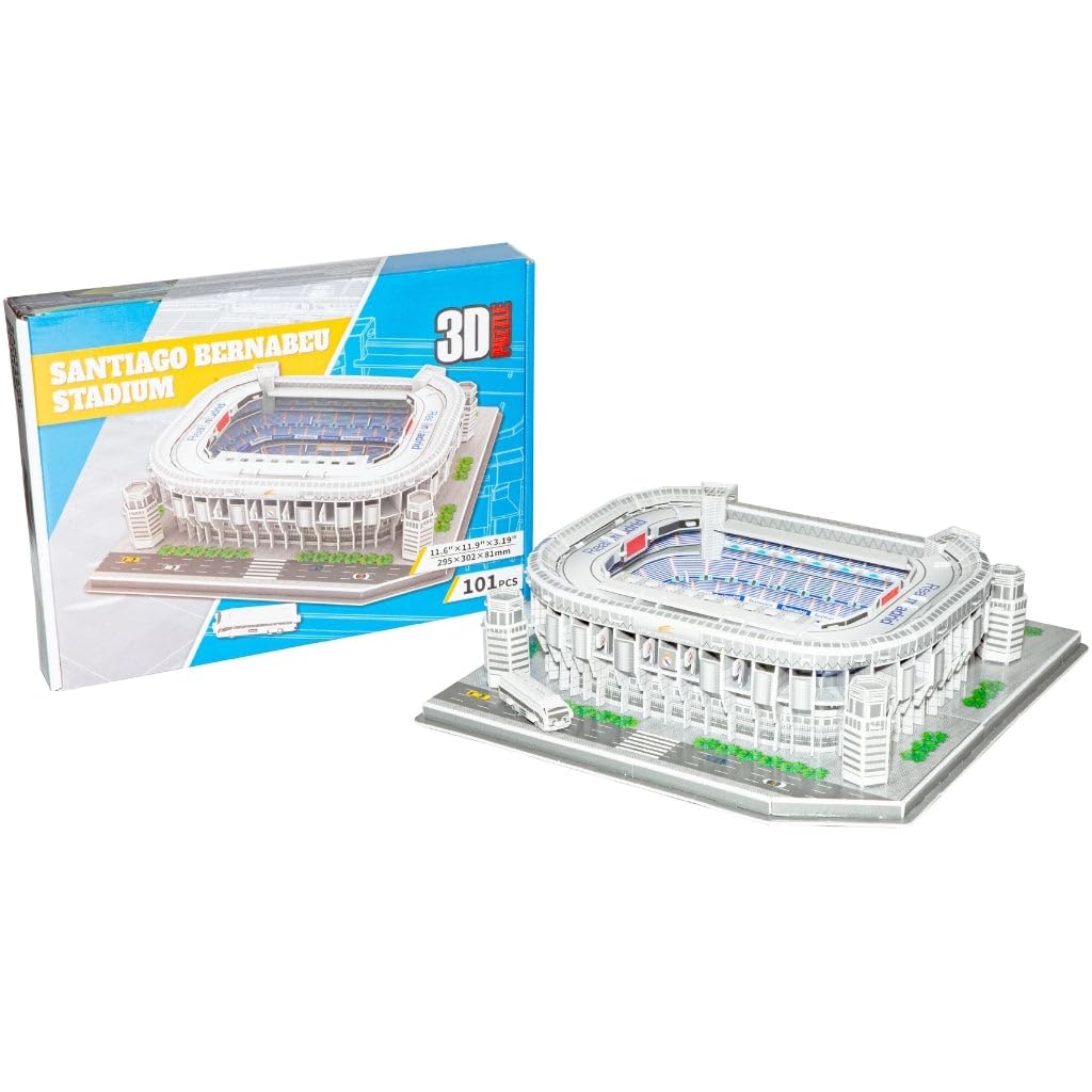 پازل سه بعدی استادیوم Puzzlme Santiago Bernabeu - کیت ساختمان مونتاژ آرنا فوتبال رئال مادرید - جزئیات واقعی و واقعی، بدون ابزار مورد نیاز - پازل برای بزرگسالان و کودکان - 30x30x9 سانتی متر، 101 قطعه