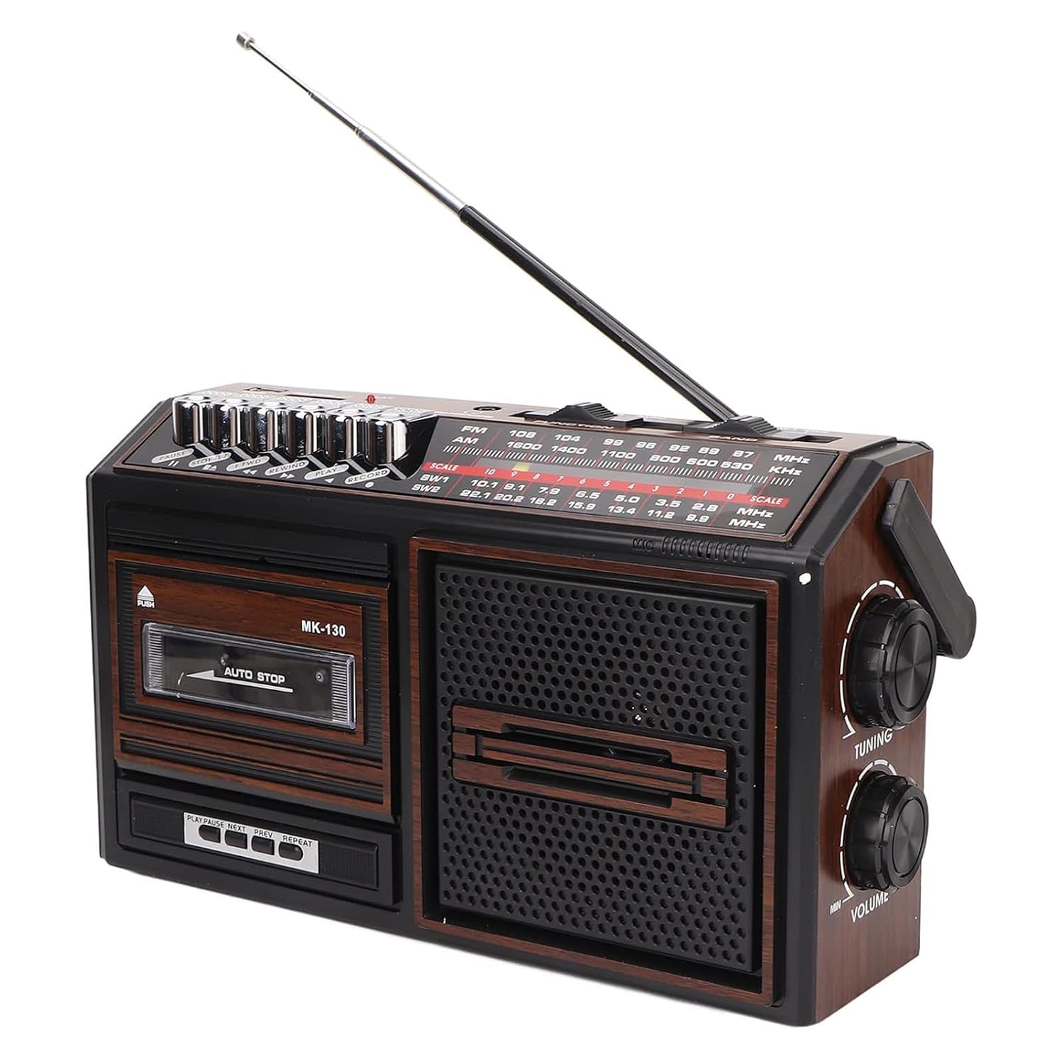 پخش کننده کاست قابل حمل، ضبط کننده نوار کاست Vintage Boombox، بلندگوی استریو کامل باند بدون صدا رادیو AM FM برای کودکان مسن، دارای جک هدفون، ضبط کننده پخش کننده ورودی کارت حافظه USB