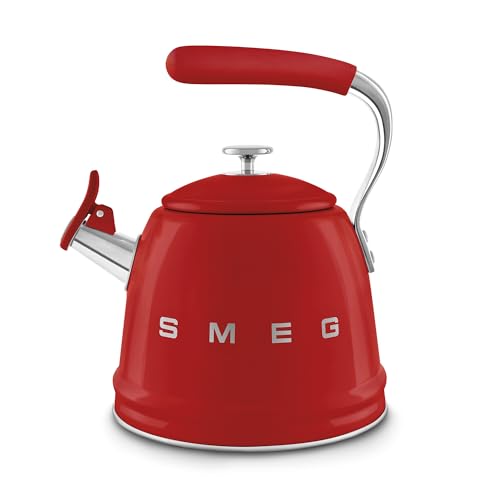 کتری سوت Smeg، WKF01RD، فولاد ضد زنگ، ظرفیت 2.3 لیتر، درب قابل جابجایی و دهانه اندازه گیری، سازگار با القایی، قرمز