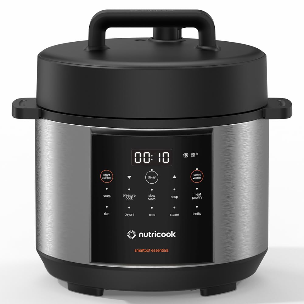 اجاق گاز فشار برقی هوشمند Nutricook، ظرفیت 4 لیتر، 900 وات، 11 برنامه پخت، قابل شستشو در ماشین ظرفشویی، قابلمه فولادی ضد زنگ درجه مواد غذایی، ویژگی های ایمنی داخلی، NC-SP150، 2 سال گارانتی محدود