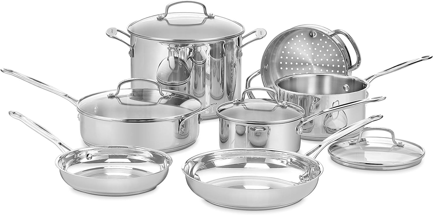 مجموعه ظروف آشپزی 11 تکه Cuisinart، مجموعه استیل ضد زنگ کلاسیک سرآشپز 77-11G