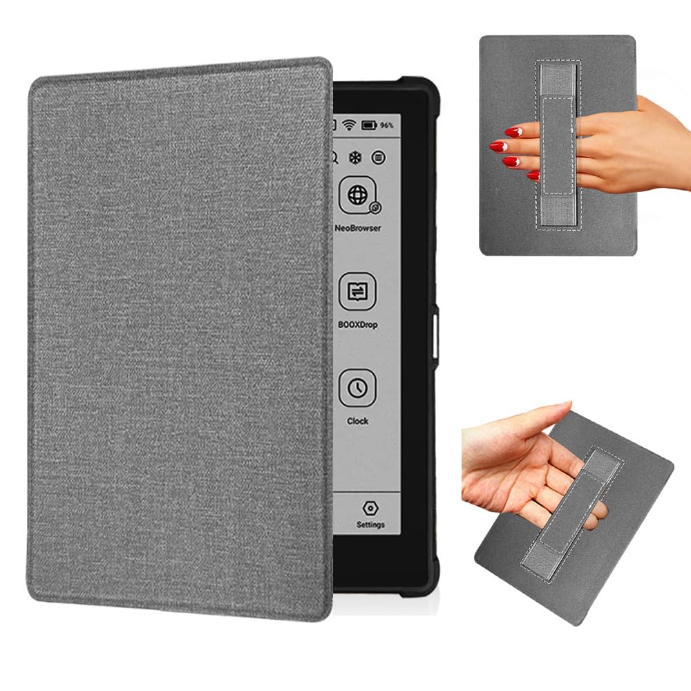 سازگار با پوشش باریک 6 اینچی Onyx Boox Go 6، روکش هوشمند چرم مغناطیسی PU با خودکار Sleep/Wake for Go 6 E-Reader با بند دستی (خاکستری، 6 اینچی)
