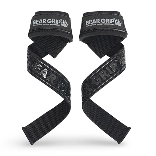 بند BEAR GRIP - بند نئوپرن ممتاز وزنه برداری وزنه برداری دوبار دوخته شده بدنسازی، Deadlift، لوازم بدنسازی مردانه و زنانه، دسته ژل پیشرفته، 100% پنبه، طول بسیار بلند