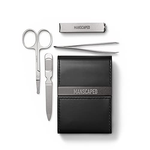 کیت ناخن مردانه استیل ضد زنگ MANSCAPED® Shears 2.0، ناخن گیر، قیچی ایمنی، موچین و سوهان ناخن، ست پدیکور مانیکور مسافرتی، کیت آرایش لوکس 4 تکه با قاب فشرده