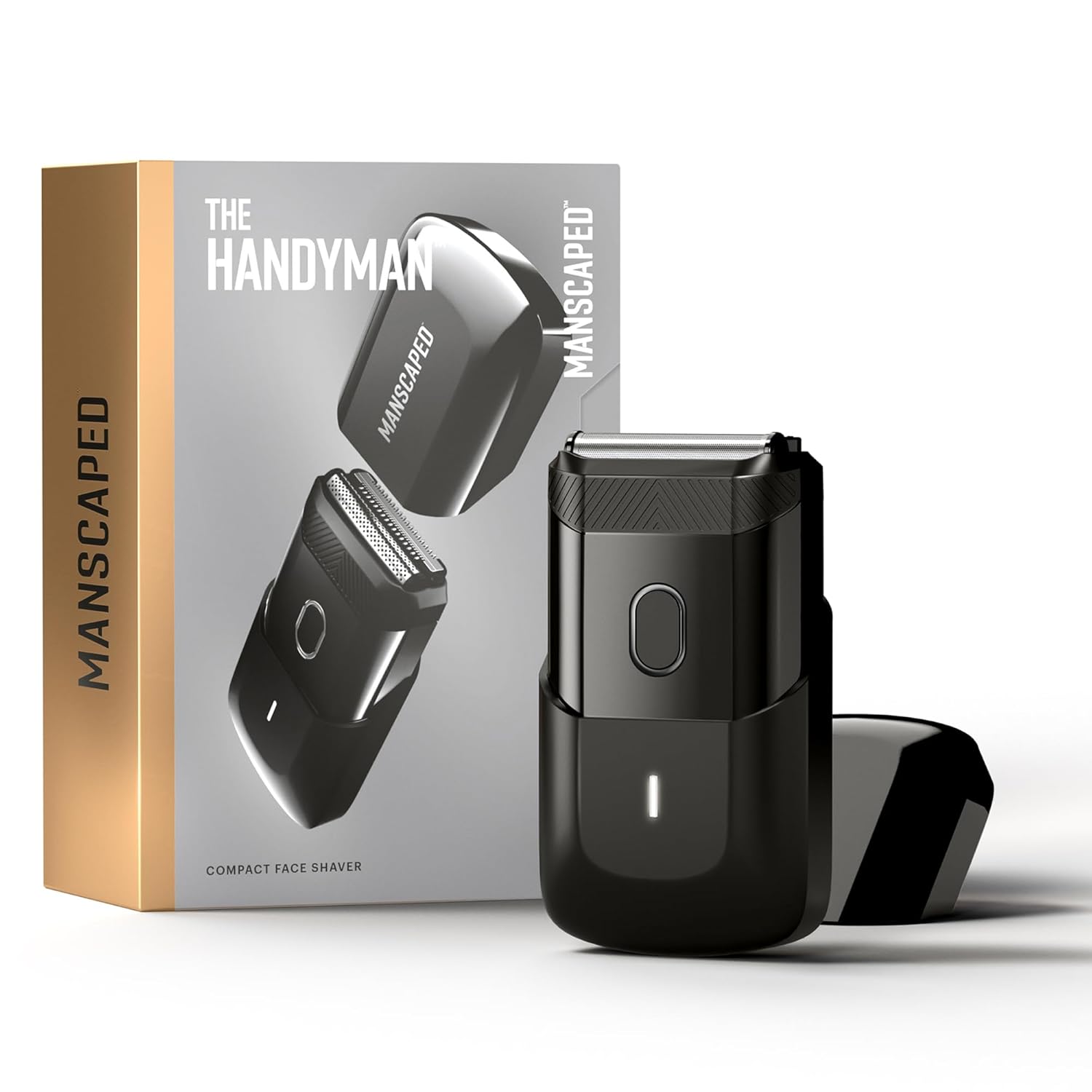 MANSCAPED® The Handyman™ Compact Face Shaver – اصلاح کننده موی صورت مردانه مسافرتی قابل حمل، تیغ شارژی USB-C، ریش تراش صورت فویل برقی، ضد آب، بی سیم، تیغه های فویل SkinSafe® دو عملکرد