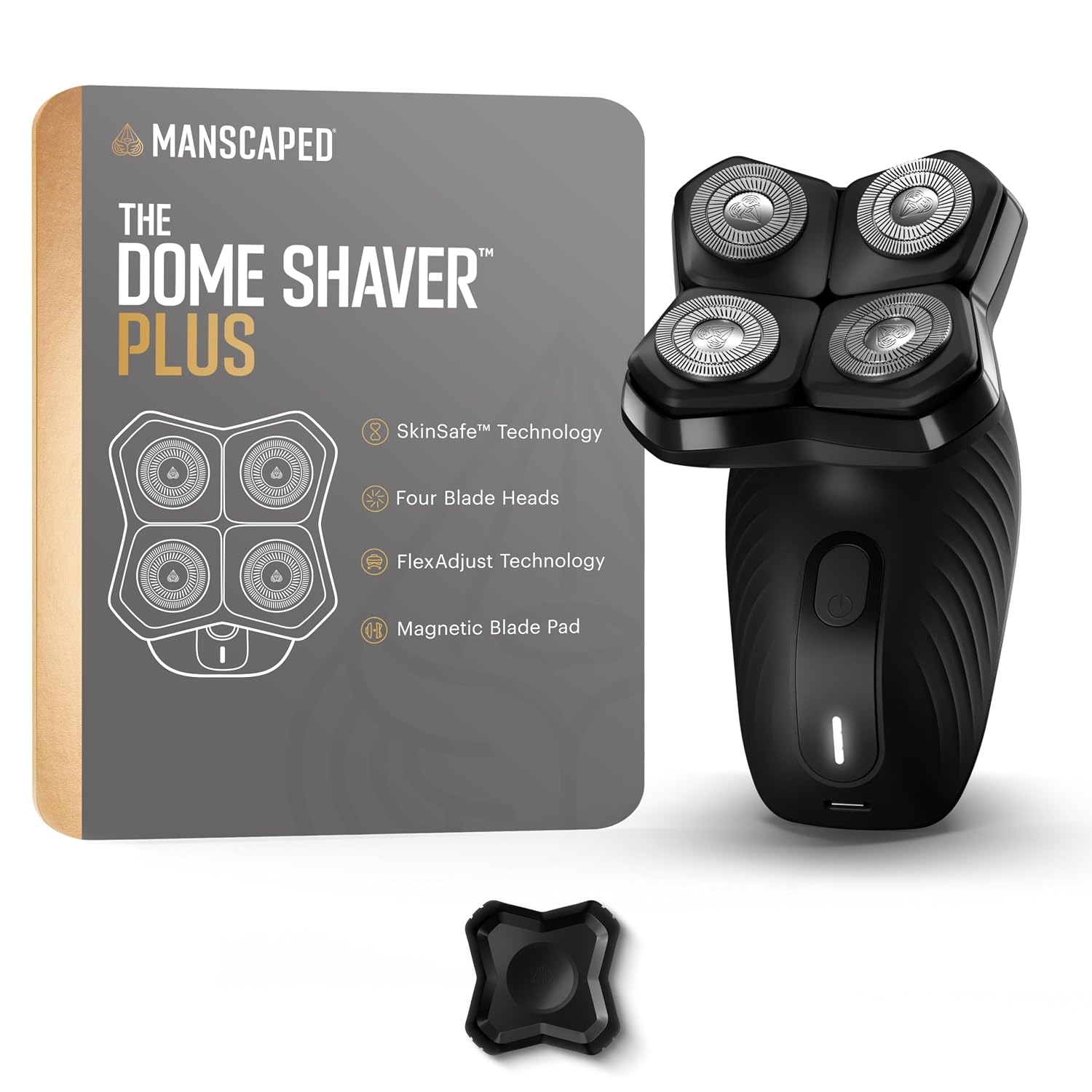 MANSCAPED The Dome Shaver Plus Head Shaver for Men - چهار تیغه دوار دوار با فناوری SkinSafe و FlexAdjust، ضد آب، شارژ USB-C، پد تیغه مغناطیسی قابل جابجایی