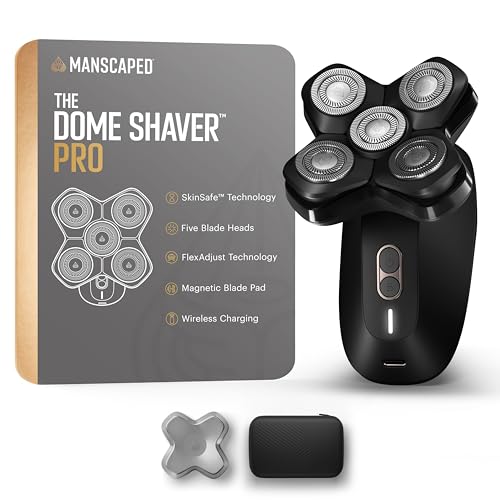 The Dome Shaver™ PRO MANSCAPED®: اصلاح سر مردانه - پنج سر اصلاح، فناوری SkinSafe® و FlexAdjust، ضد آب، شارژ USB-C و بی سیم، قفل ایمنی