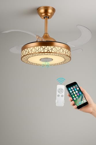 پنکه سقفی مدرن با نور Modern Retractable Ceiling Fan - طلایی