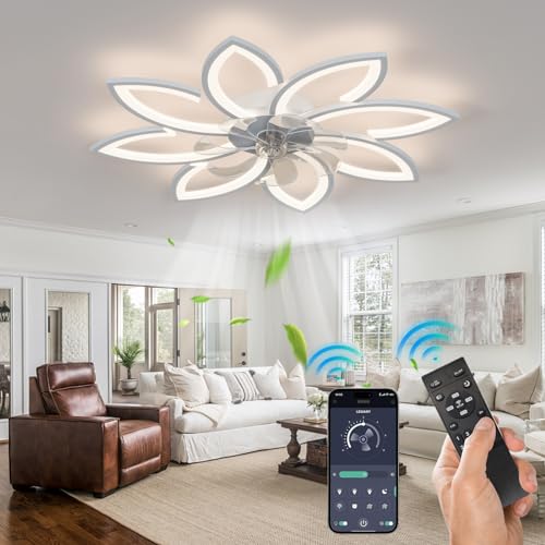 پنکه های سقفی Qcyuui 90 سانتی متری با چراغ و ریموت پنکه LED سفید 8 نور